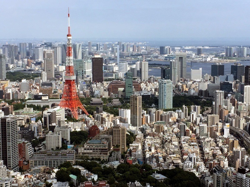 Widok na Roppongi i Tokyo Tower z tokijskiego rarusza