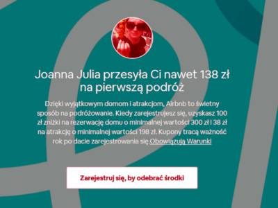 Zwiększony bonus Airbnb za rejestrację 138 zł