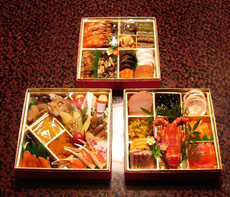 Przykład osechi ryori - plan menu japońskiego posiłku noworocznego